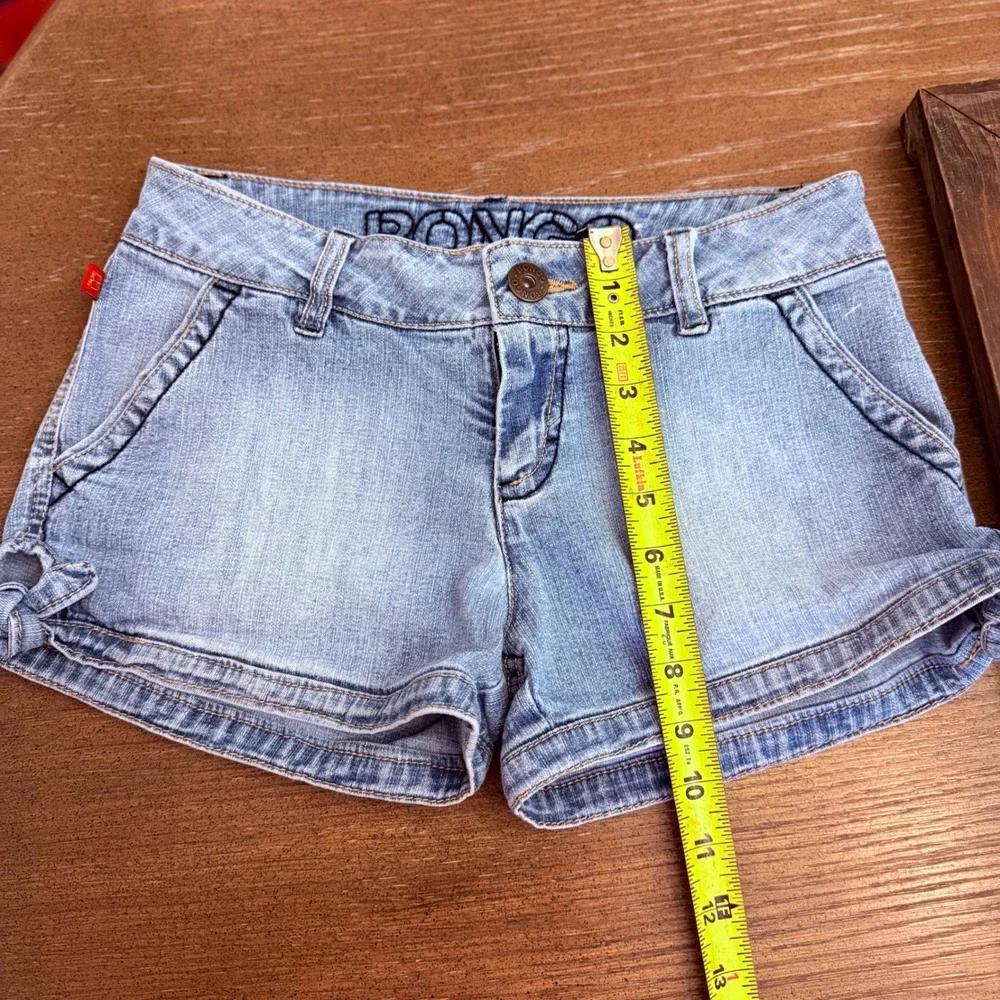 Vintage Bongo Y2K Jean Denim Micro Mini Low Rise Shorts Light‎ Wash Stretch SZ 3